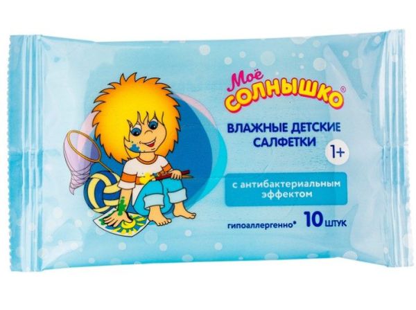Изображение товара Салфетки влажные с антибактериальным эффектом Мое солнышко 10шт Салфетки влажные с антибактериальным эффектом Мое солнышко 10шт фотография